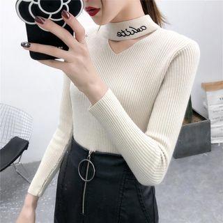Letter Embroidered Cutout Knit Top