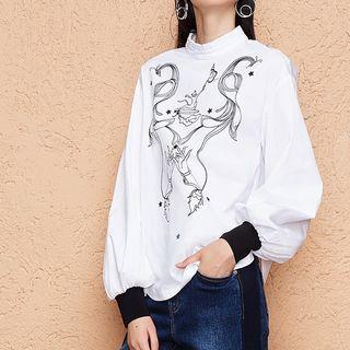 Mock Collar Print Blouse