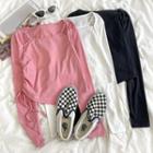 Long-sleeve Drawstring Plain Mock Two-piece Top
