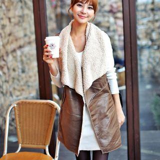 Long Sleeve Collared Woolen Sheath Hooded Plain Biker Long Open-front Faux Leather Coat