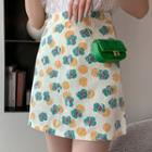 High-waist Lace Panel Floral Skirt