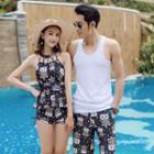 Couple Matching Set: Printed Tankini + Beach Shorts