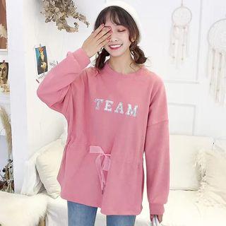 Letter Embroidered Drawstring Pullover