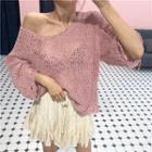 3/4-sleeve Ripped Knit Top