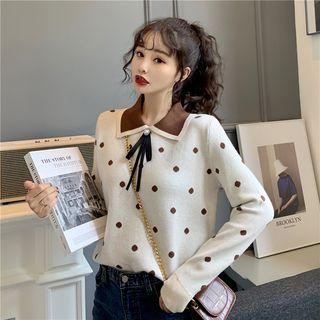 Collared Dotted Knit Top