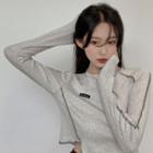 Long-sleeve Asymmetrical Hem Cropped T-shirt