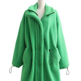 Plain Fleece Drawstring-waist Coat