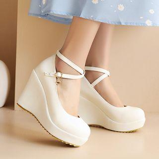 Ankle Strap Wedge Heel Pumps