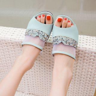 Chunky Heel Peep Toe Slide Sandals