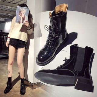 Patent Block Heel Mid-calf Chelsea Boots