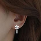 Flower Rhinestone Alloy Earring 1pc - Silver & Black - One Size
