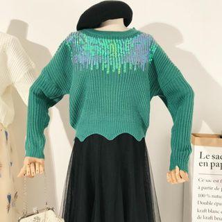 Sequined Scallop Hem Sweater