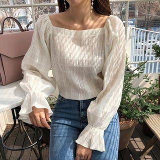 Tie-back Off-shoulder Textured Top Ivory - One Size