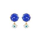 Fashion Creative Plated Gold Devils Eye Stud Earrings With Blue Cubic Zirconia Golden - One Size