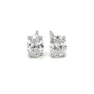 18k White Gold Oval Earrings With Diamonds One Size