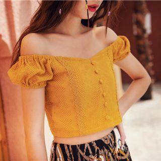 Embroidered Dotted Off-shoulder Top