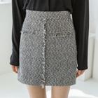 Fringe-trim A-line Tweed Skirt