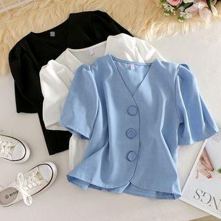 V Neckline Short-sleeve Shirt