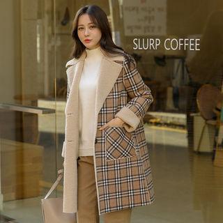 Single-breasted Faux-shearling Plaid Coat