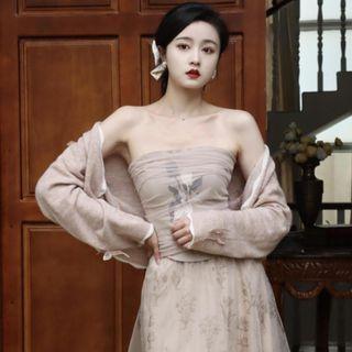 Floral Print Camisole / Printed Midi A-line Skirt / Jacket / Set