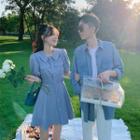 Couple Matching Pocket Detail Denim Shirt / Collared Short-sleeve Mini A-line Dress