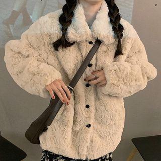 Fluffy Button Jacket Dark Almond - One Size