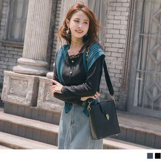 Lace Trim Long Sleeve Buttoned Top