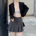 Lace Camisole Top / Cropped Blazer / Pleated Mini A-line Skirt