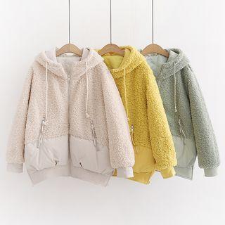 Faux Shearling Hooded Zip Jacket