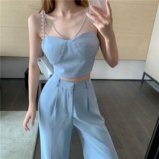 Crop Camisole Top / High Waist Wide Leg Pants