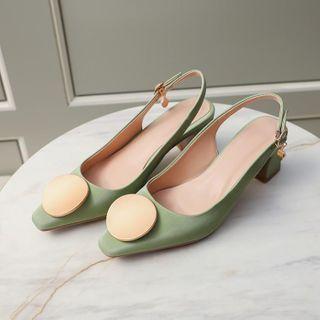 Disc Accent Block-heel Slingback Sandals