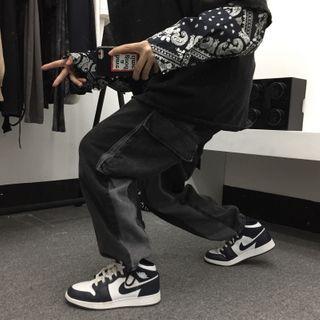 Straight Leg Washed Panel Cargo Jogger Pants
