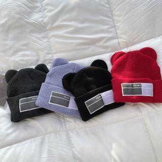 Applique Bear Ear Knit Beanie