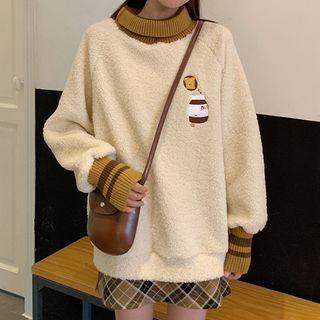 Mock Two-piece Embroidered Turtleneck Knit Top