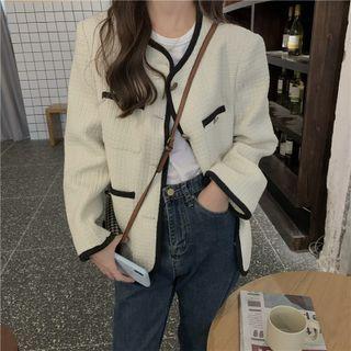 Contrast Trim Button-up Jacket Off-white - One Size