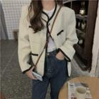 Contrast Trim Button-up Jacket Off-white - One Size