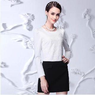 Long-sleeve Mock Two Piece Lace Dress