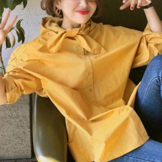 Long-sleeve Hooded Tie-neck Shirt