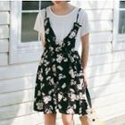 Short-sleeve Mock Two-piece Floral Print Dress