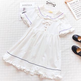 Short-sleeve Frill Trim Collared A-line Dress