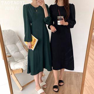 Tie-waist Crewneck Midi A-line Dress