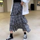 Plaid Layered A-line Midi Skirt