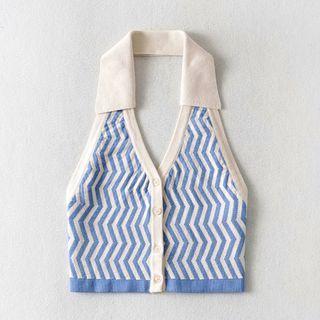 Wavy Striped Collared Vest