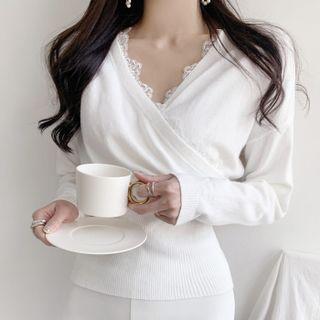 Lace Trim Wrapped Knit Top