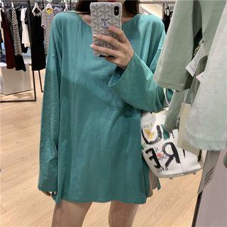 Side-slit Long-sleeve Oversize T-shirt / High-waist Shorts