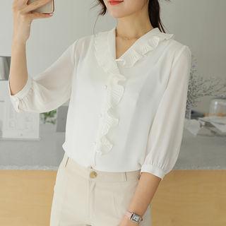 Frilled-detail Faux-pearl Blouse