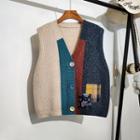 Button-up Patchwork Sweater Vest Almond - One Size
