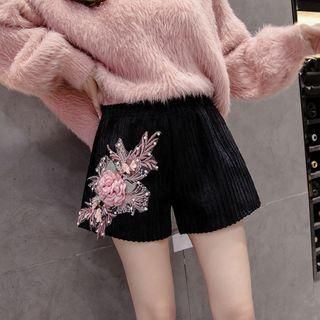 Floral Applique Wide-leg Shorts