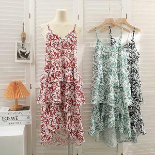 Layered Flower-print Sleeveless Sundress