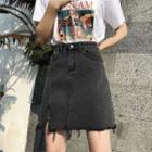 High-waist Zip-front A-line Mini Skirt